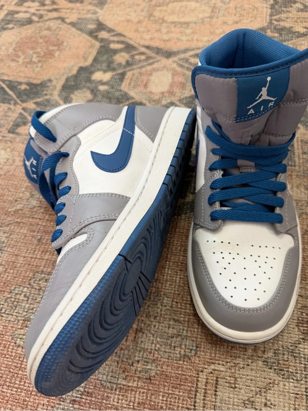 Nike Air Jordan 1 Mid Men’s Sneakers - White/Gray/Blue